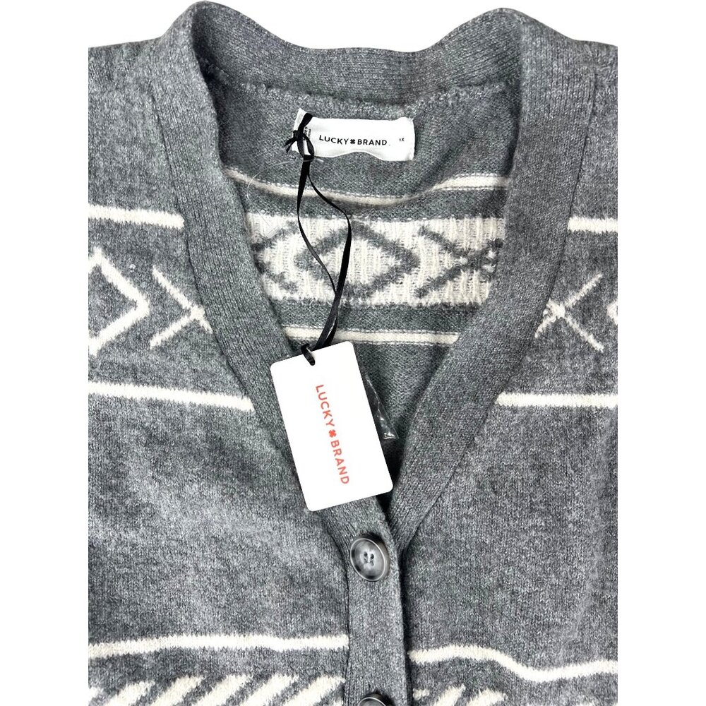 Lucky Brand Gray/White Belted Sweater Dress Nordic Pattern Size 1X - Picture 11 of 13